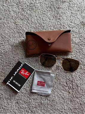 Ray-Ban Gold Frame Sunglasses with Brown Case and Brown Lenses Hexagonal